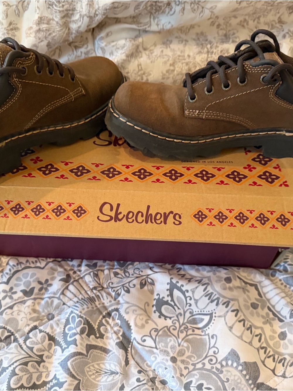 Skechers Brown Suede Casual Lace-Up Boots - Picture 2 of 4